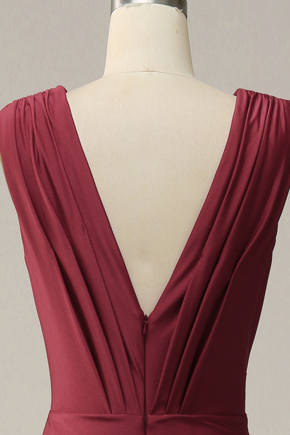 Mermaid Deep V Neck Burgundy Sleeveless Long Formal Dress
