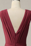 Mermaid Deep V Neck Burgundy Sleeveless Long Formal Dress