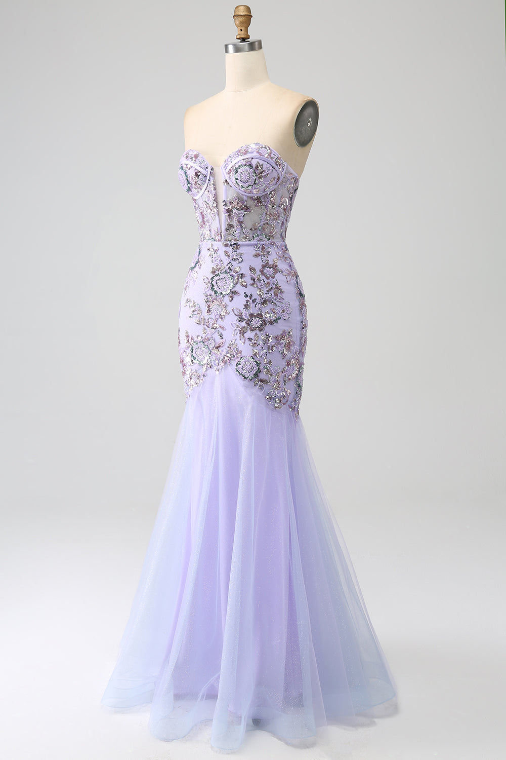 Mermaid Strapless Lavender Corset Formal Dress with Beading