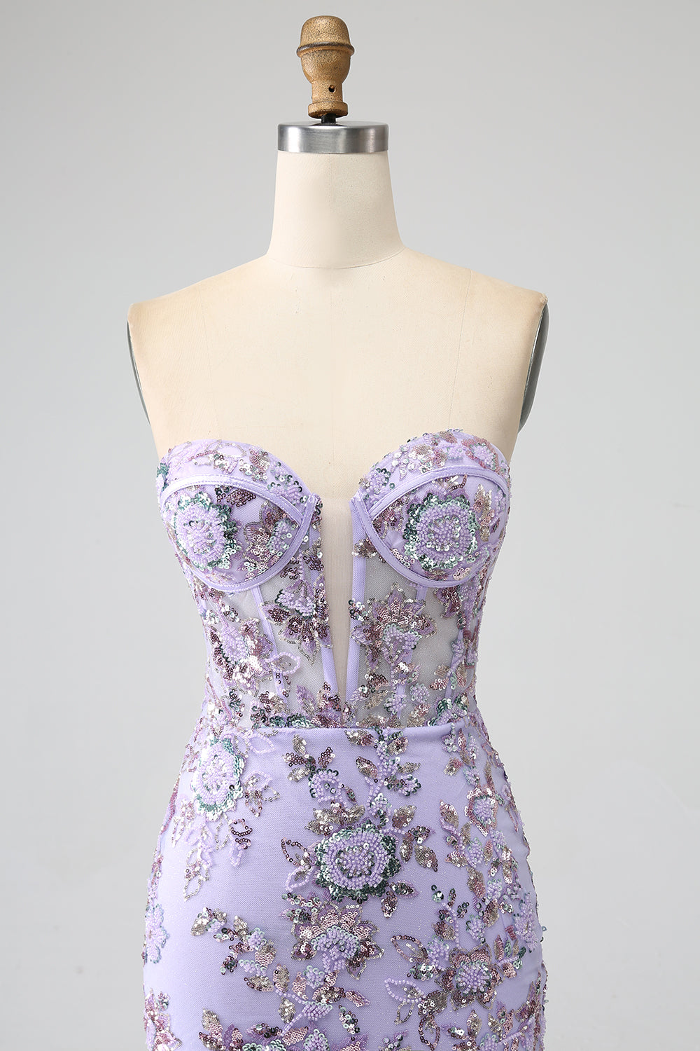 Mermaid Strapless Lavender Corset Formal Dress with Beading