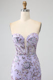 Mermaid Strapless Lavender Corset Formal Dress with Beading