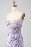 Mermaid Strapless Lavender Corset Formal Dress with Beading
