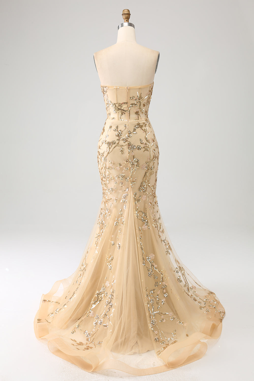 Mermaid Champagne Sparkly Corset Formal Dress