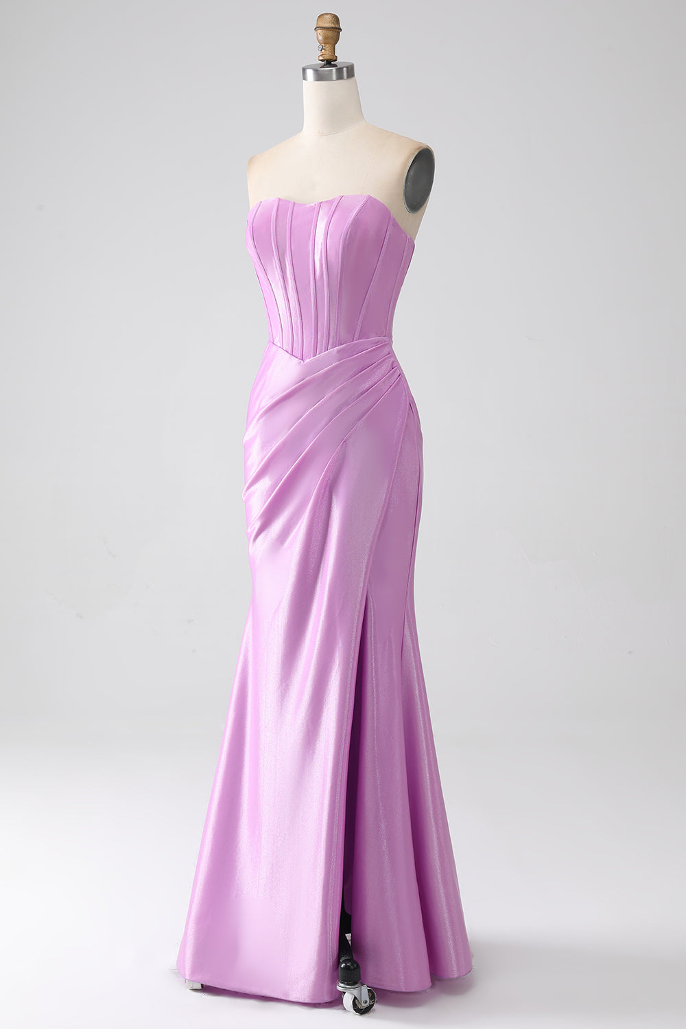 Strapless Purple Mermaid Corset Formal Dress with Pleated