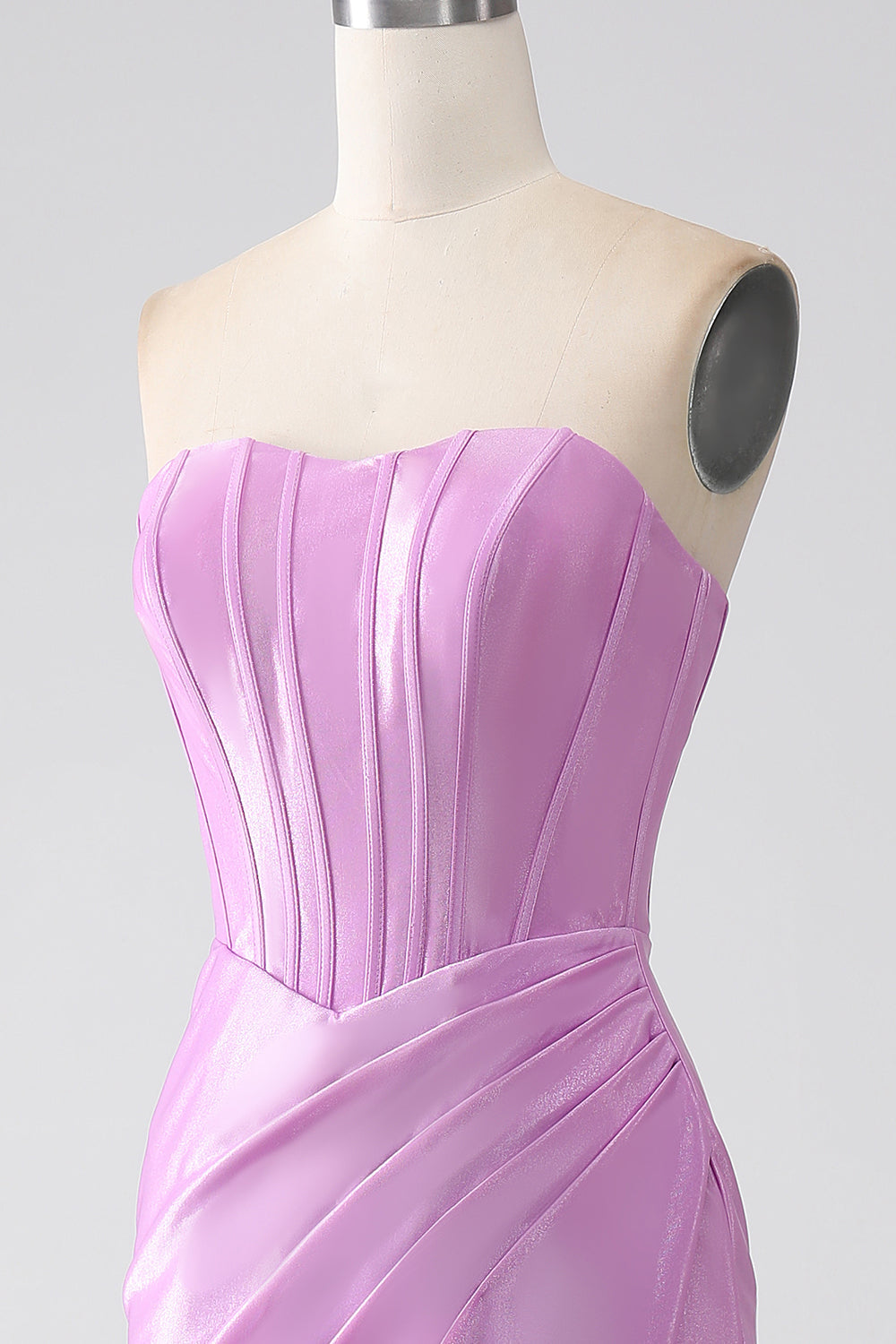Strapless Purple Mermaid Corset Formal Dress with Pleated