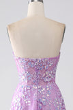 Purple A-Line Strapless Corset Formal Dress with Appliques