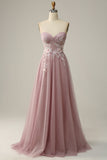 A Line Sweetheart Grey Purple Long Formal Dress with Appliques