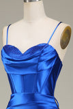 Royal Blue Spaghetti Straps Mermaid Long Formal Dress With Slit