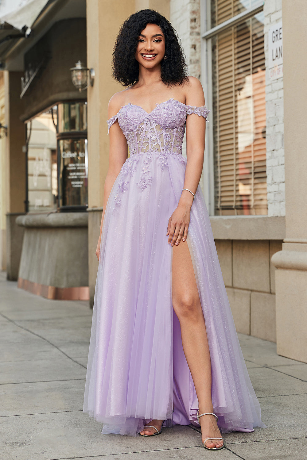 Gorgeous A Line Off the Shoulder Purple Corset Formal Dress with Appliques