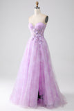 Lavender Printed Strapless Corset Formal Dress with Beading