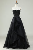 Sparkly Sweetheart Black Ball Gown Long Corset Formal Evening Dress with Beading