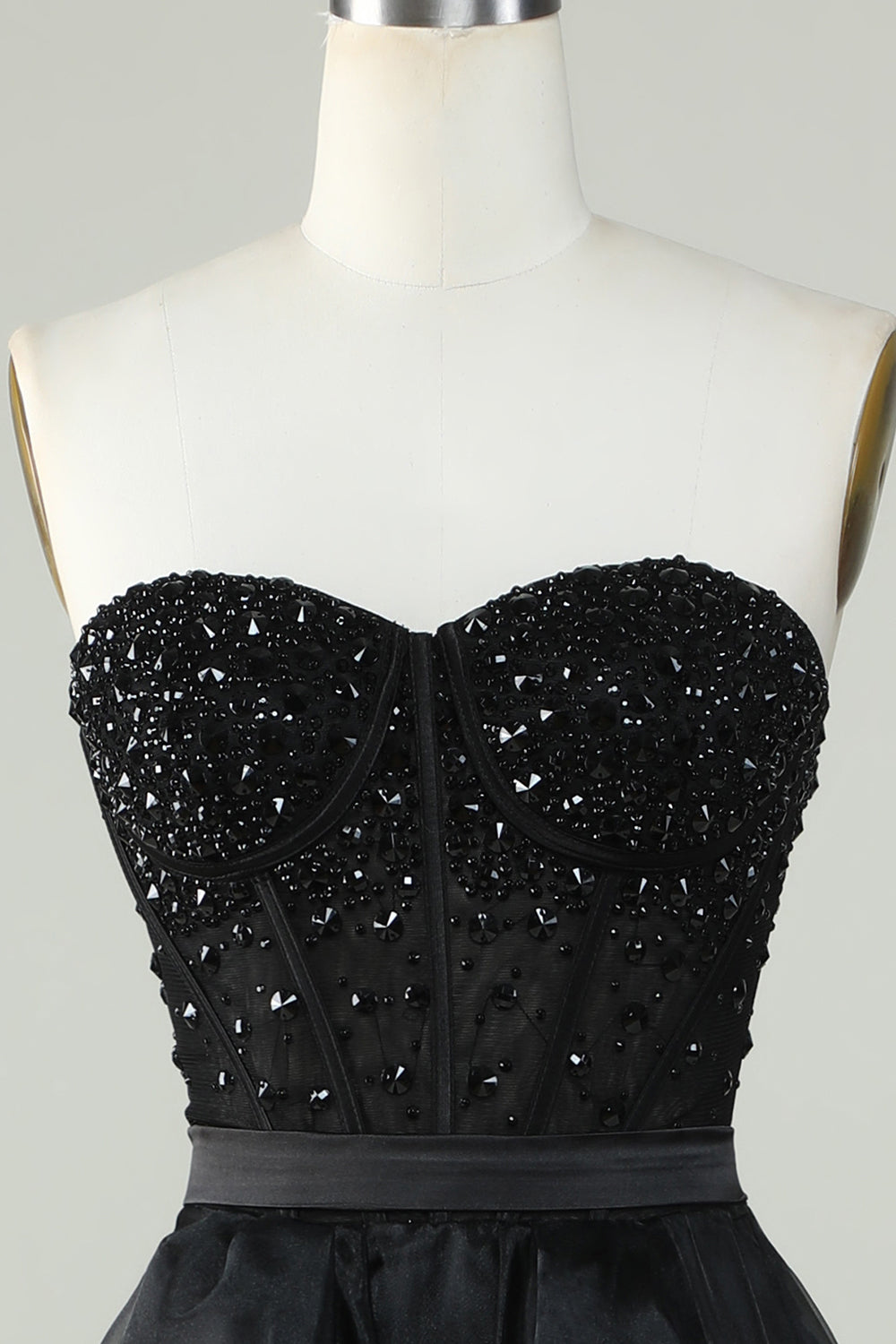 Sparkly Sweetheart Black Ball Gown Long Corset Formal Evening Dress with Beading