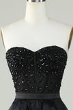 Sparkly Sweetheart Black Ball Gown Long Corset Formal Evening Dress with Beading