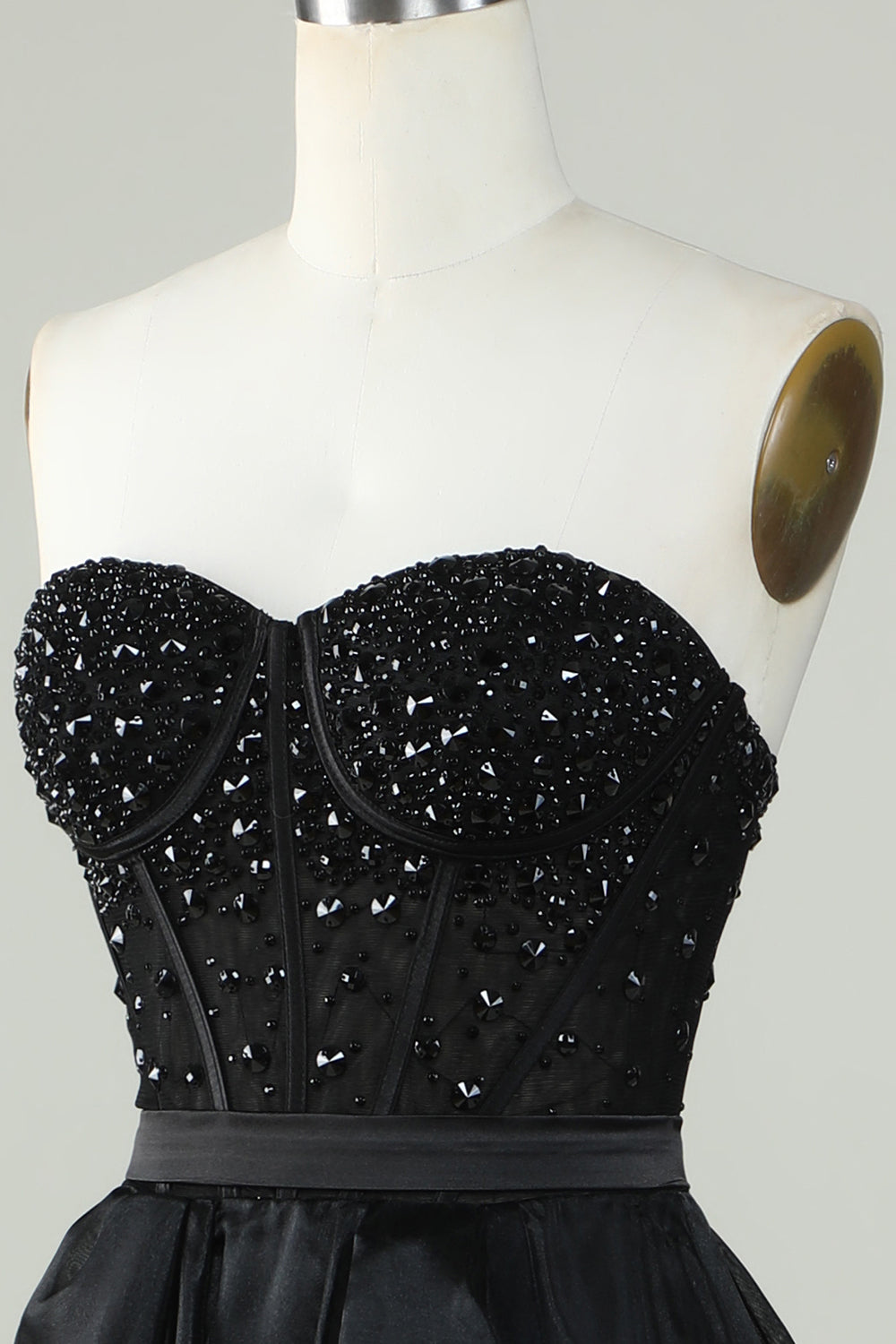 Sparkly Sweetheart Black Ball Gown Long Corset Formal Evening Dress with Beading