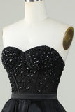 Sparkly Sweetheart Black Ball Gown Long Corset Formal Evening Dress with Beading