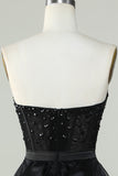 Sparkly Sweetheart Black Ball Gown Long Corset Formal Evening Dress with Beading