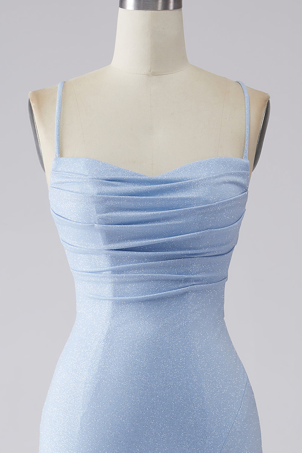 Light Blue Sparkly Mermaid Formal Dress with Slit