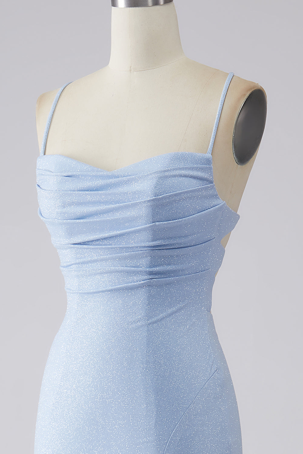 Light Blue Sparkly Mermaid Formal Dress with Slit