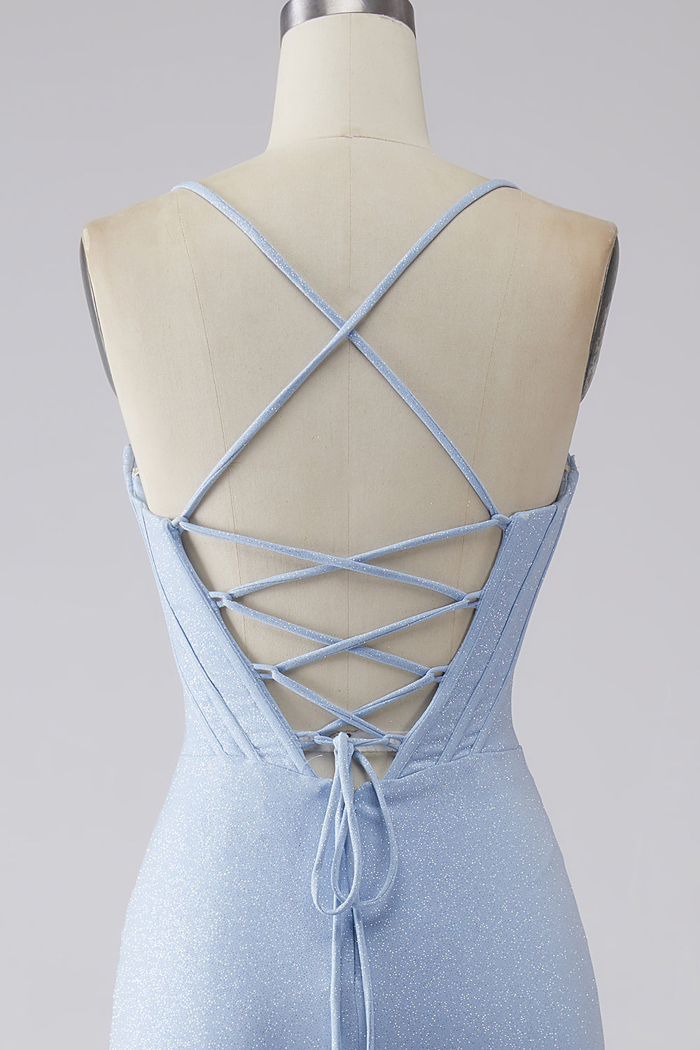 Light Blue Sparkly Mermaid Formal Dress with Slit