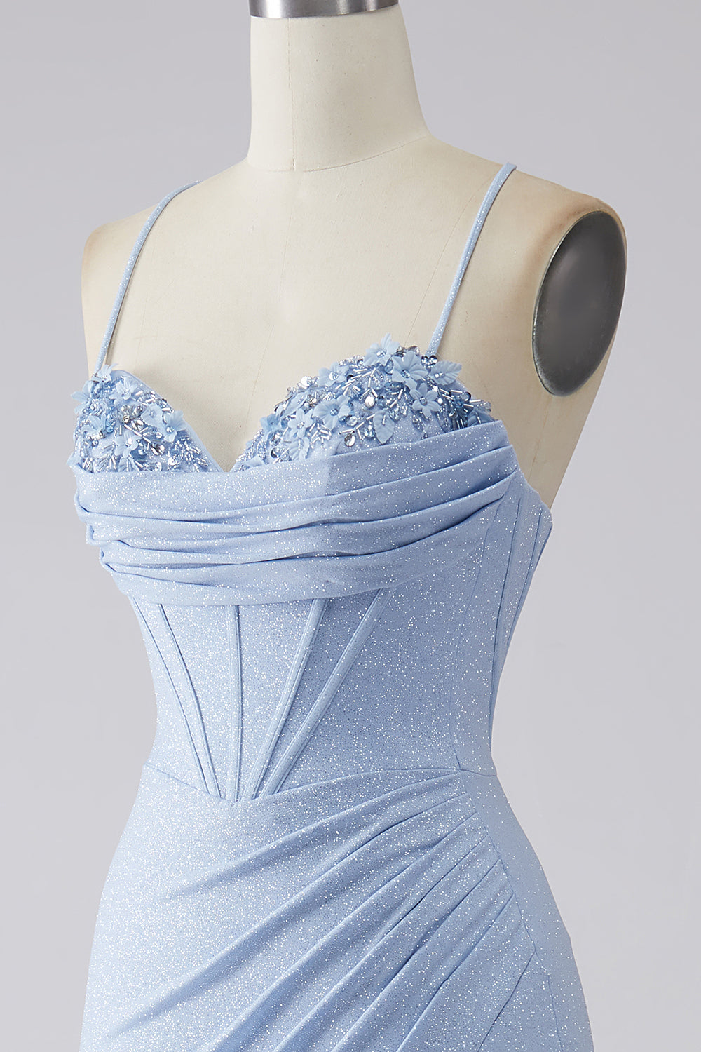 Light Blue Sparkly Mermaid Formal Dress with Slit