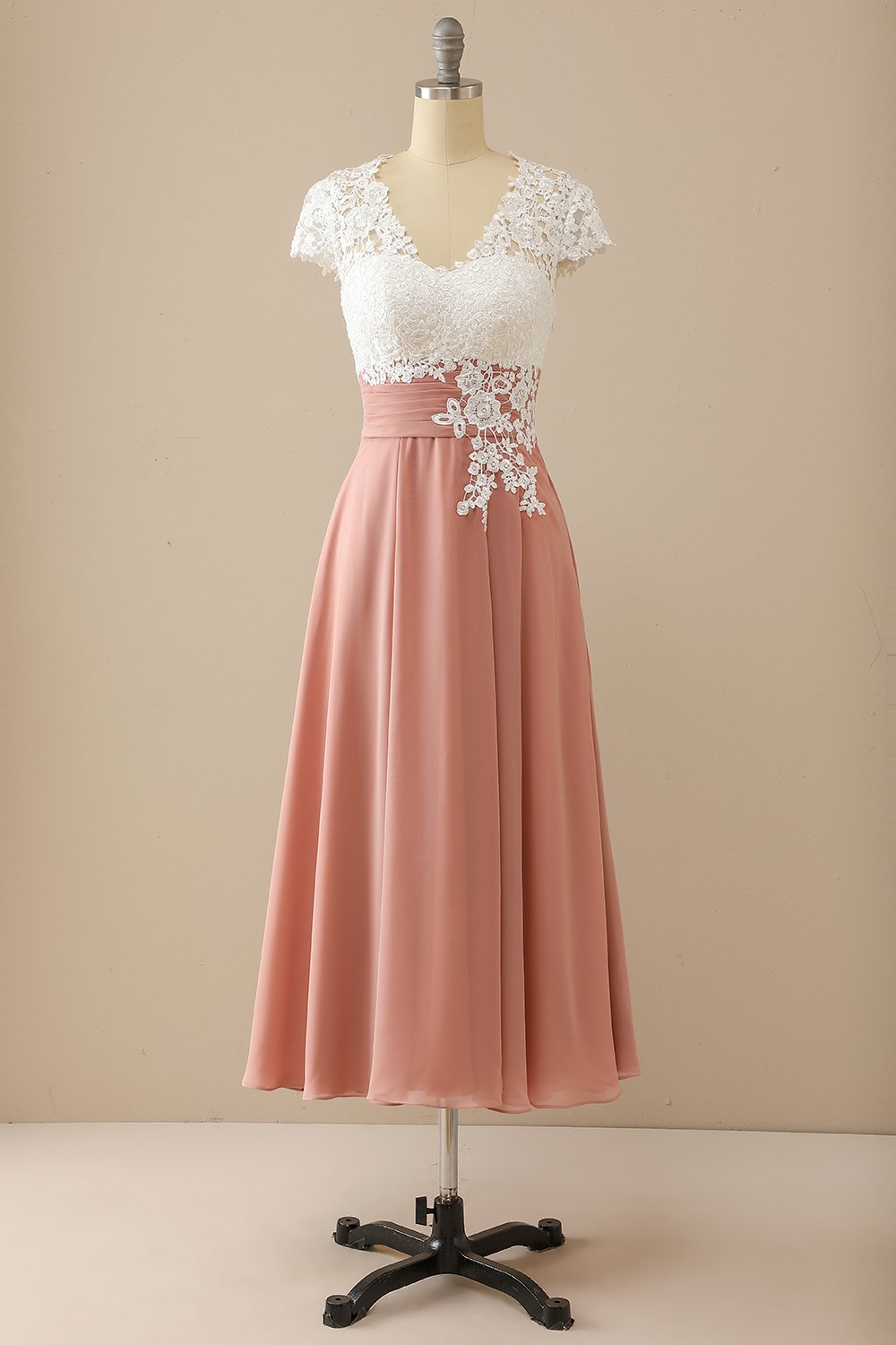 V Neck Appliques Mother of Bridal Dress Short Sleeves