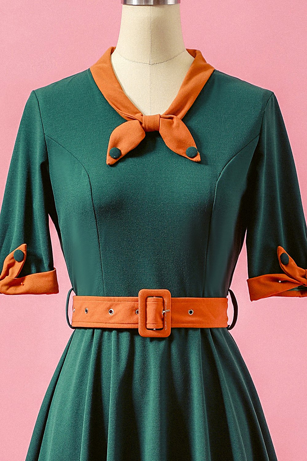 Green Patchwork V Neck Swing Party Dress