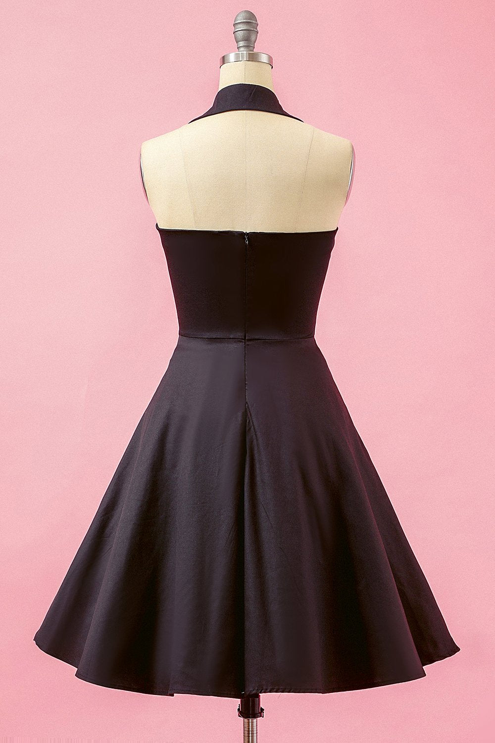 Black Patchwork V Neck Swing Party Dress