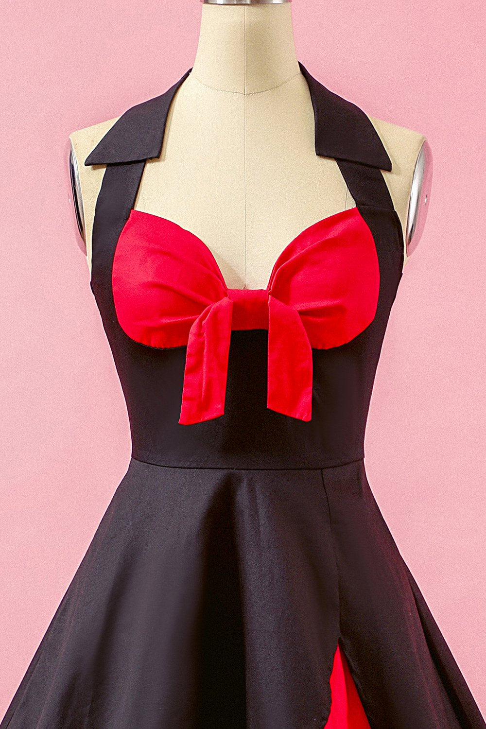 Black Patchwork V Neck Swing Party Dress