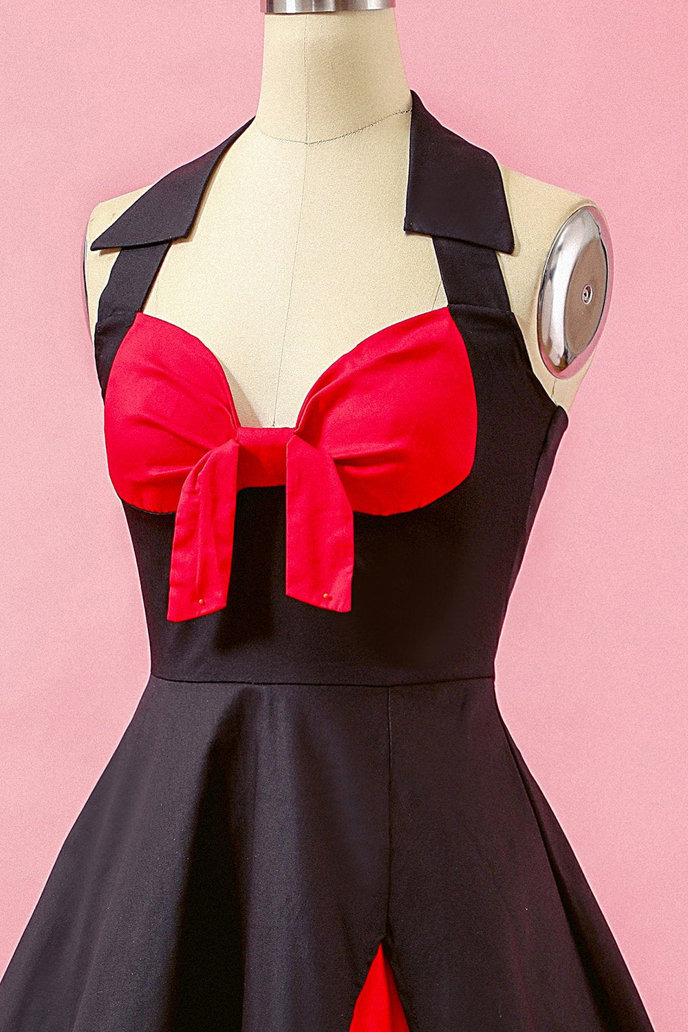 Black Patchwork V Neck Swing Party Dress