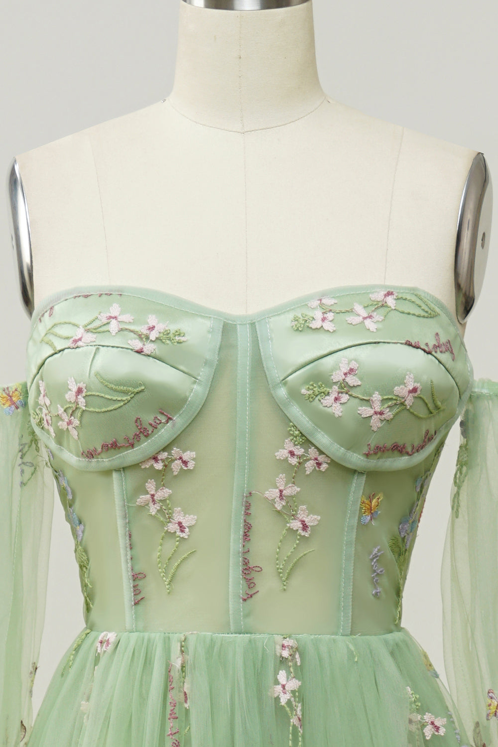 Green Off The Shoulder Long Sleeves A-Line Formal Dress