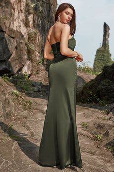 Sheath Strapless Olive Long Formal Dress with Split Front