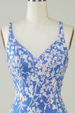 Sheath V Neck Blue Short Cocktail Dress with Appliques Criss Cross Back
