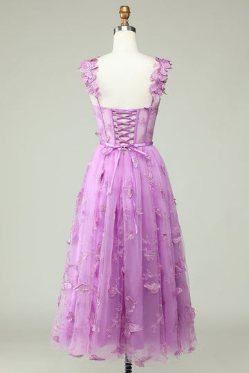 Purple A Line Butterflies Appliques Formal Dress