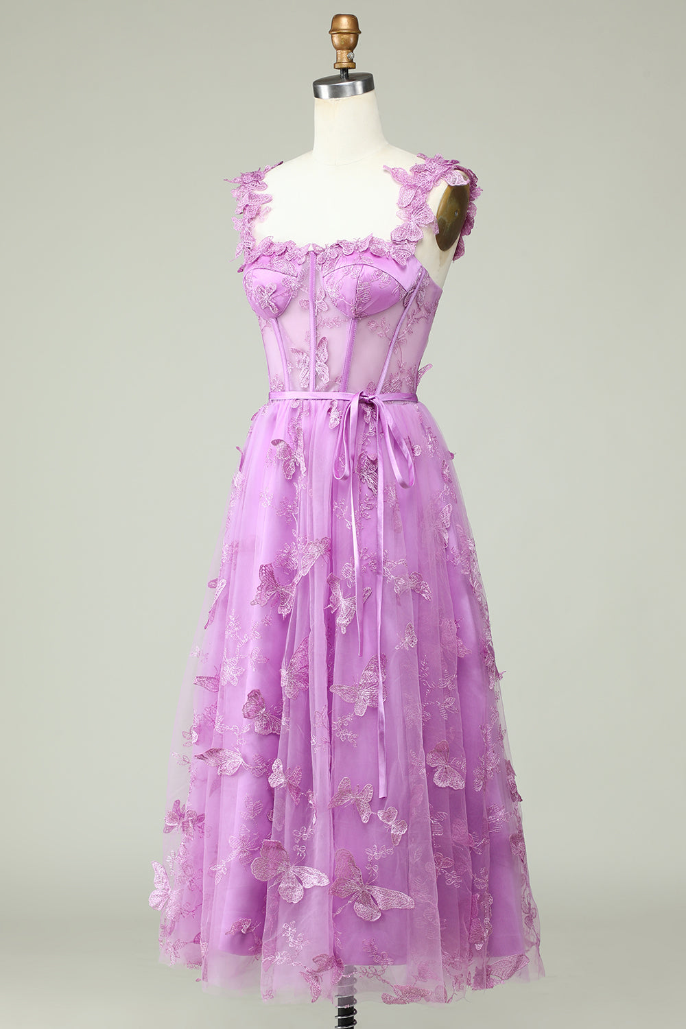 Purple A Line Butterflies Appliques Formal Dress