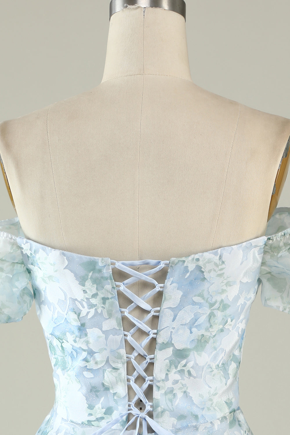 Off The Shoulder Printed Blue Cocktail Dress