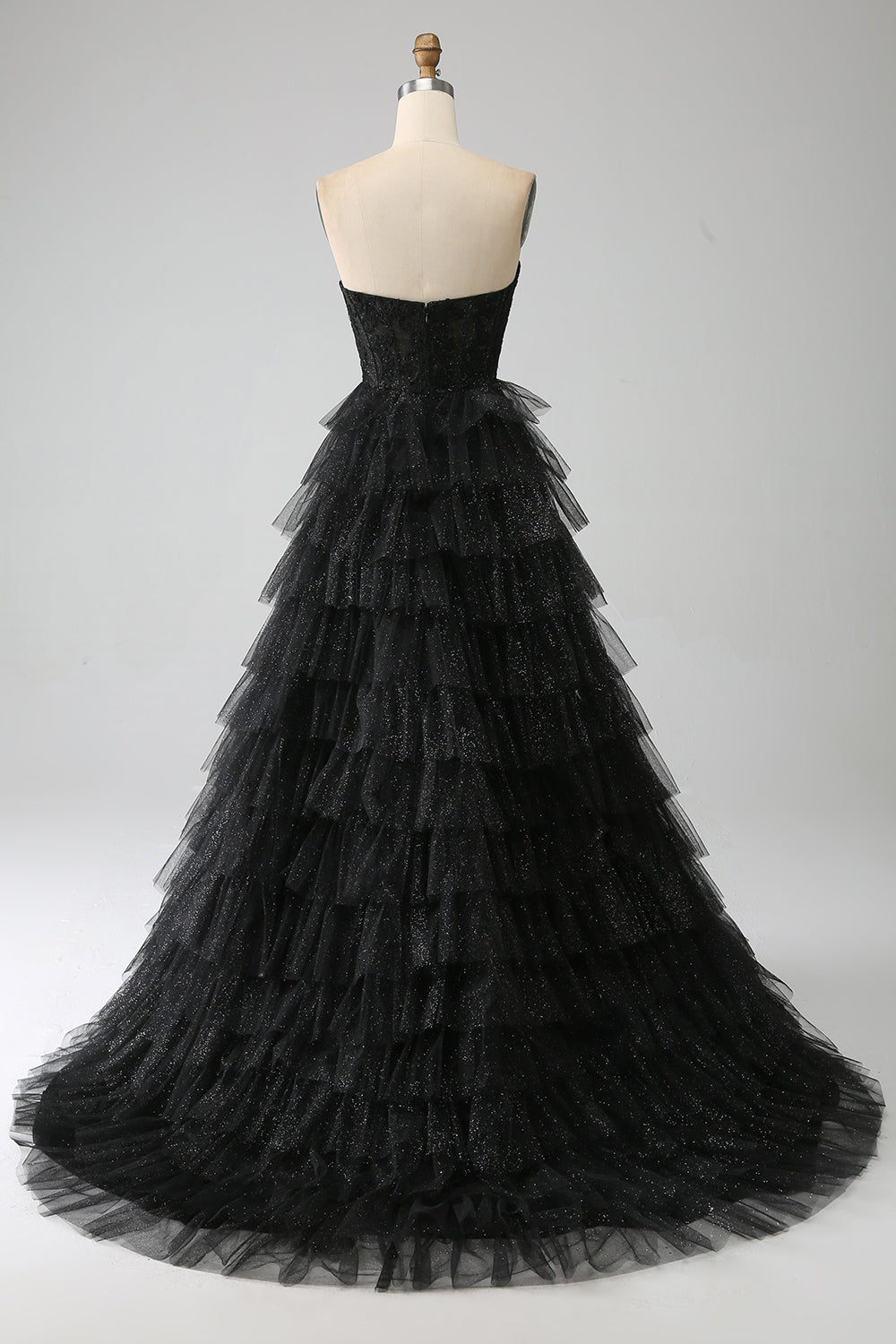 Glitter Sweetheart Black Corset Formal Dress with Slit