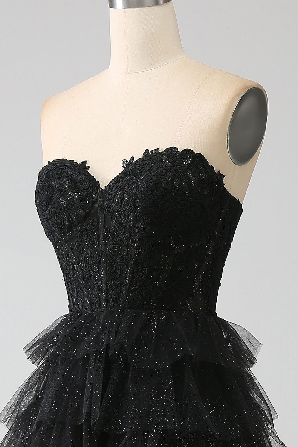 Glitter Sweetheart Black Corset Formal Dress with Slit