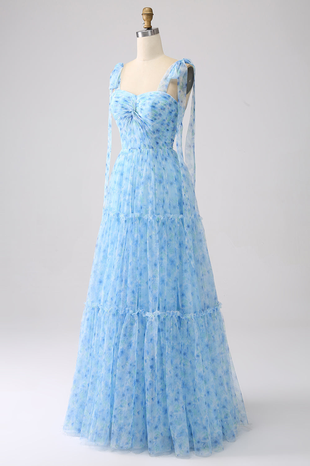 Light Blue A-Line Spaghetti Straps Long Formal Dress