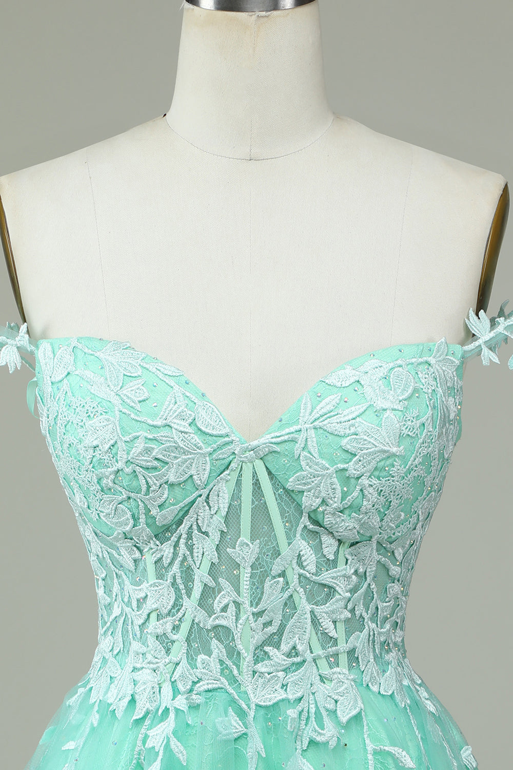 Cute A Line Spaghetti Straps Mint Short Formal Dress with Appliques