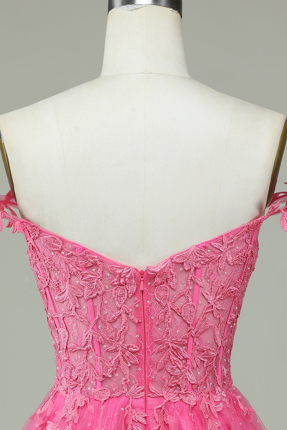 Cute A Line Spaghetti Straps Pink Short Formal Dress with Appliques