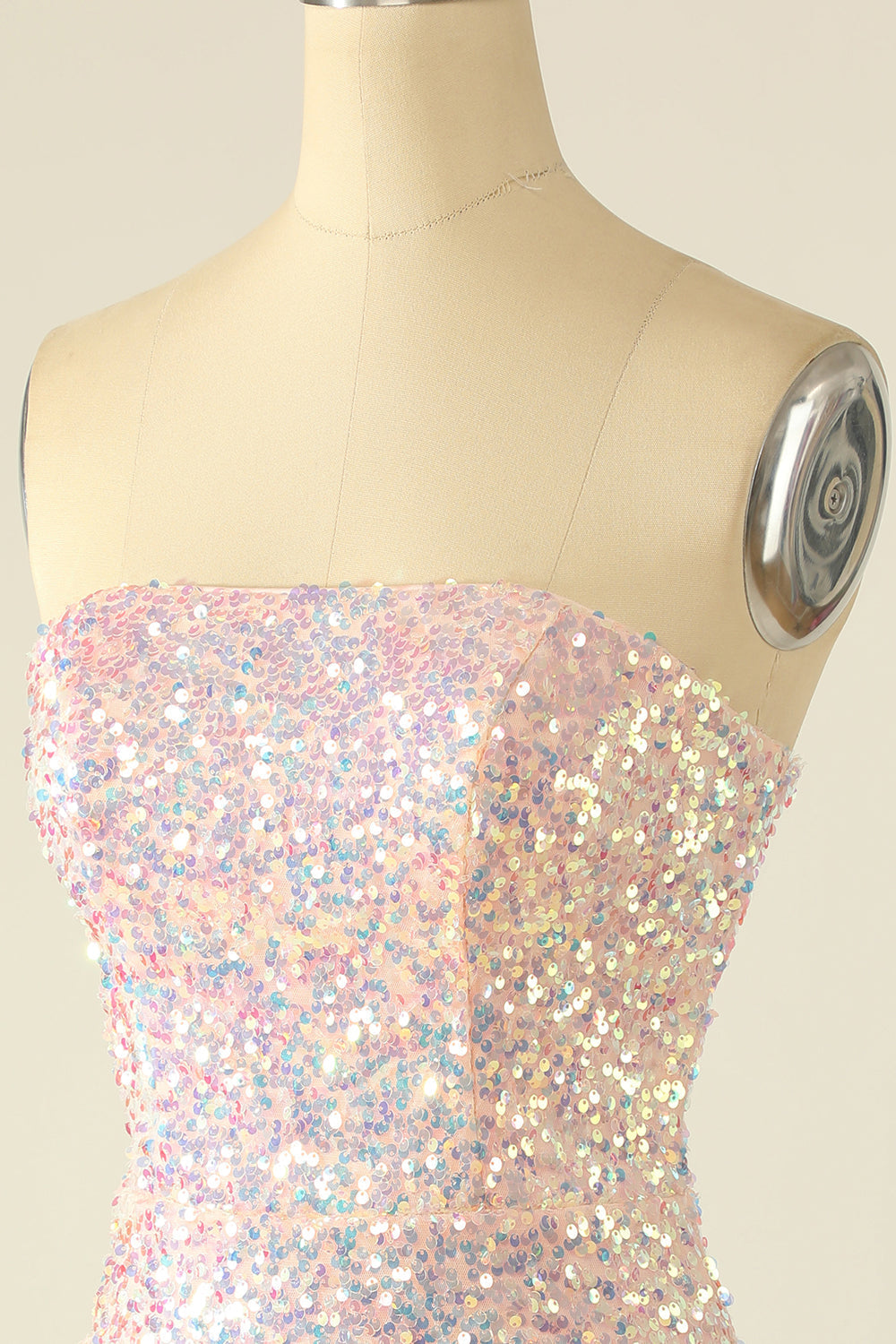 Sky Blue Sequin Short Formal Dress with Feathers