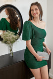 Green One Shoulder Glitter Short Formal Dress