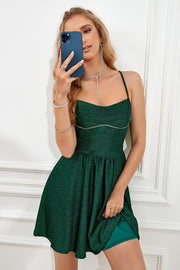 Dark Green Spaghetti Straps A-Line Short Formal Dress
