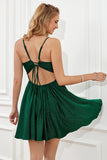Dark Green Spaghetti Straps A-Line Short Formal Dress