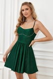 Dark Green Spaghetti Straps A-Line Short Formal Dress