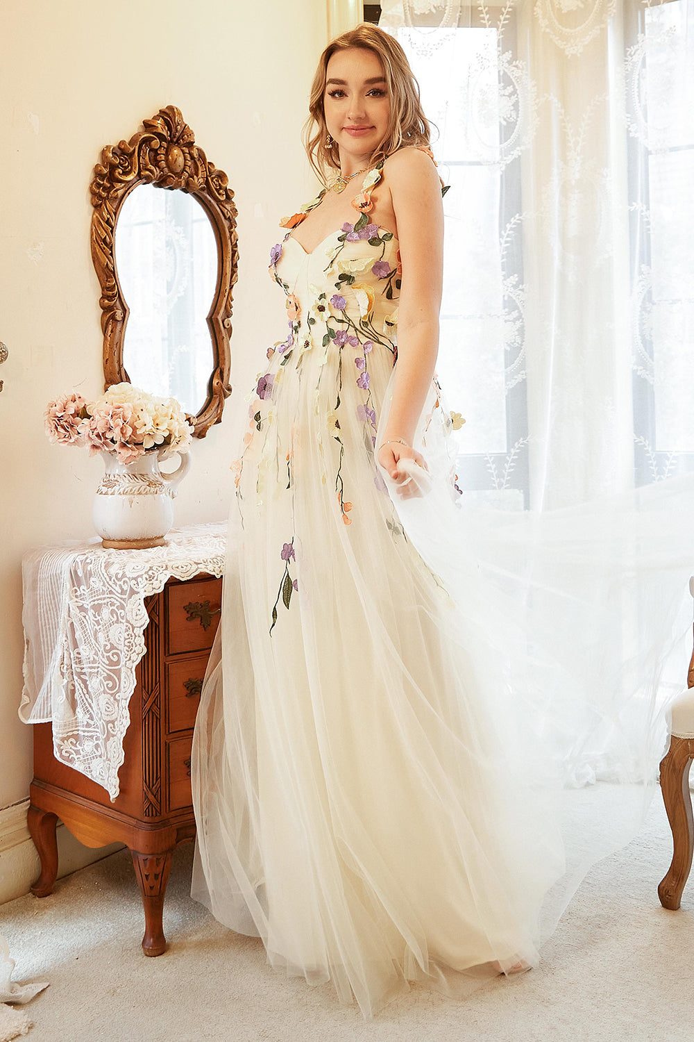 Elegant A Line Champagne Plus Size Formal Dress with Appliques