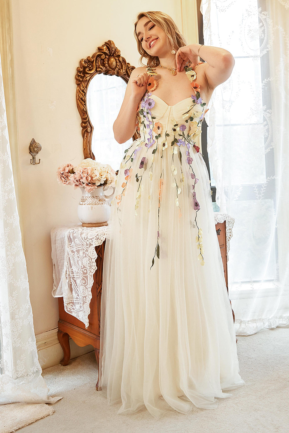 Elegant A Line Champagne Plus Size Formal Dress with Appliques