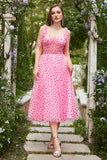 Pink Tulle A-Line Midi Formal Dress with Hearts