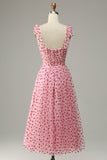 Pink Tulle A-Line Midi Formal Dress with Hearts