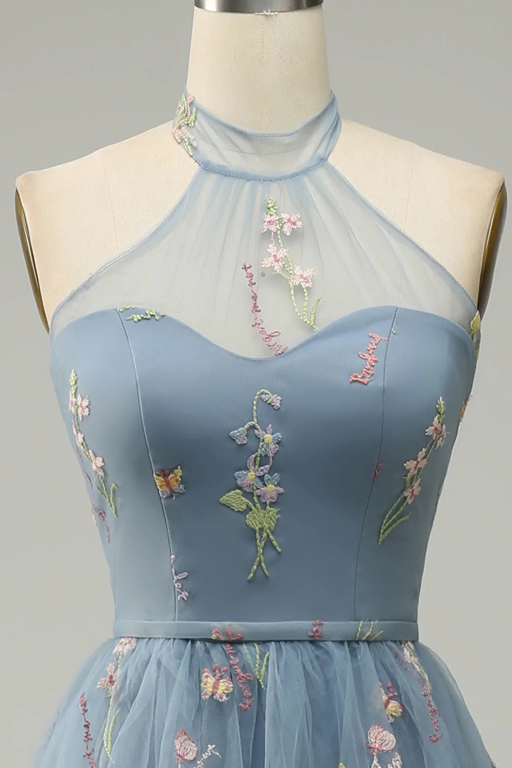 Halter A Line Tulle Formal Dress with Embroidery